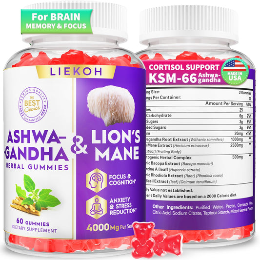 Ashwagandha & Lion’s Mane Gummies - Cognitive & Immune Boost - Berry Flavor