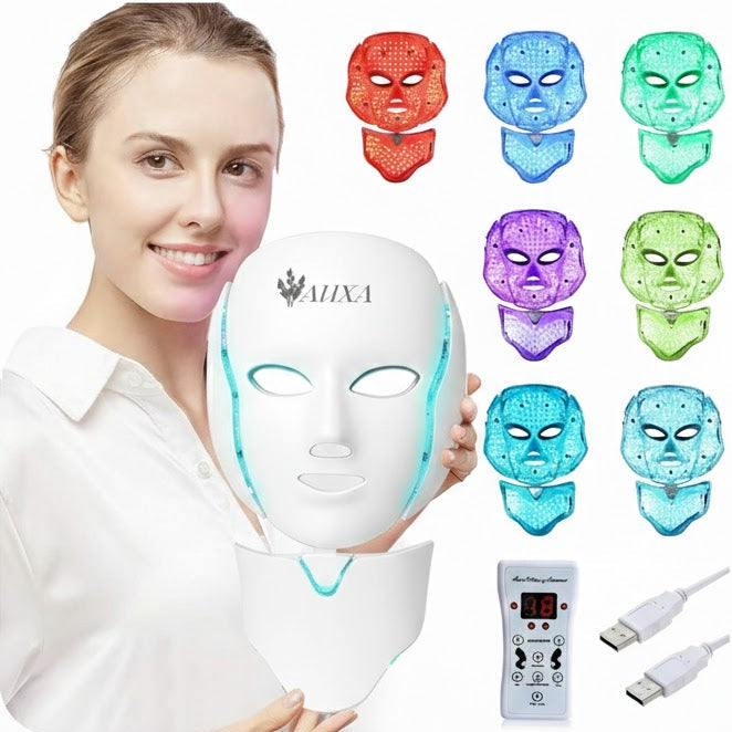 LED Face Mask with Neck Attachment on model
