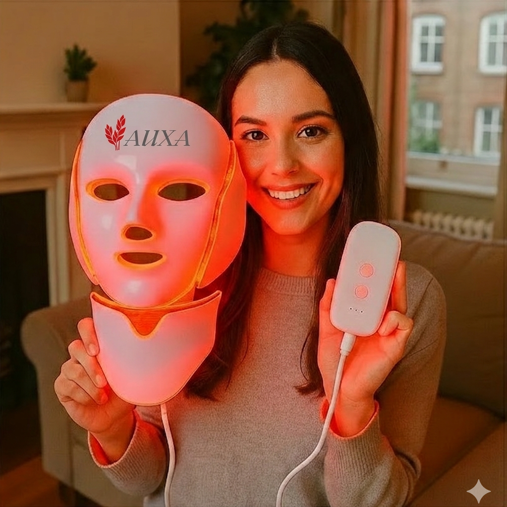 7-Color LED Skincare Mask with Neck Attachment – Full Face & Neck