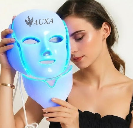 LED Face Mask with Neck Attachment on model