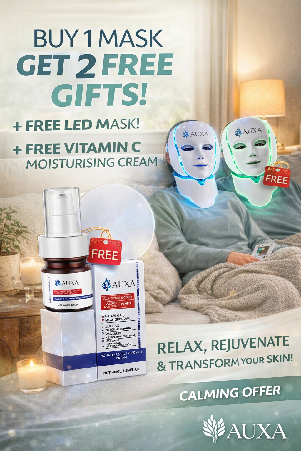 LED Beauty Mask with Neck Attachment on model