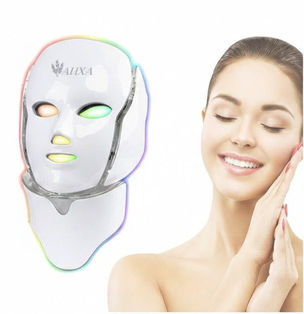LED Face Mask with Neck Attachment on model